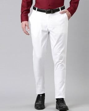 men striped tapered fit flat-front trousers