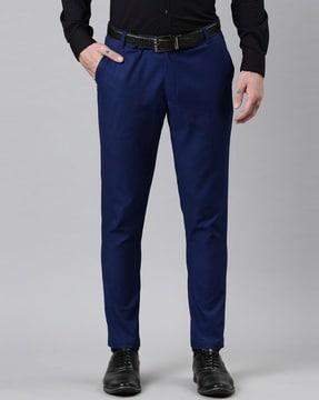 men striped tapered fit flat-front trousers