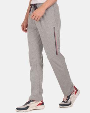 men striped track pants with drawstring waist