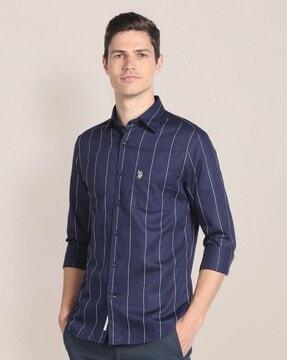 men stripeed cutaway-collar shirt