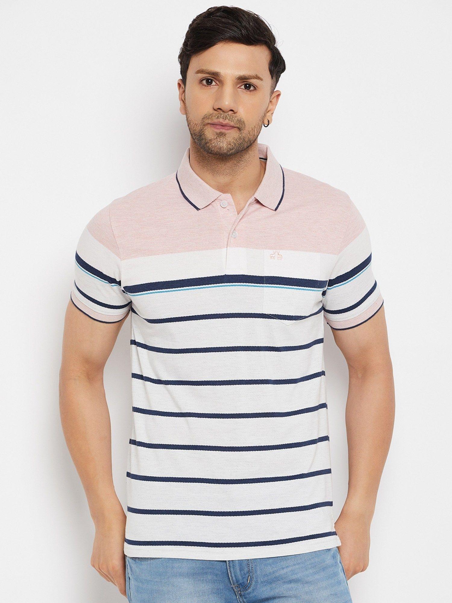 men striper polo neck t-shirt-pink