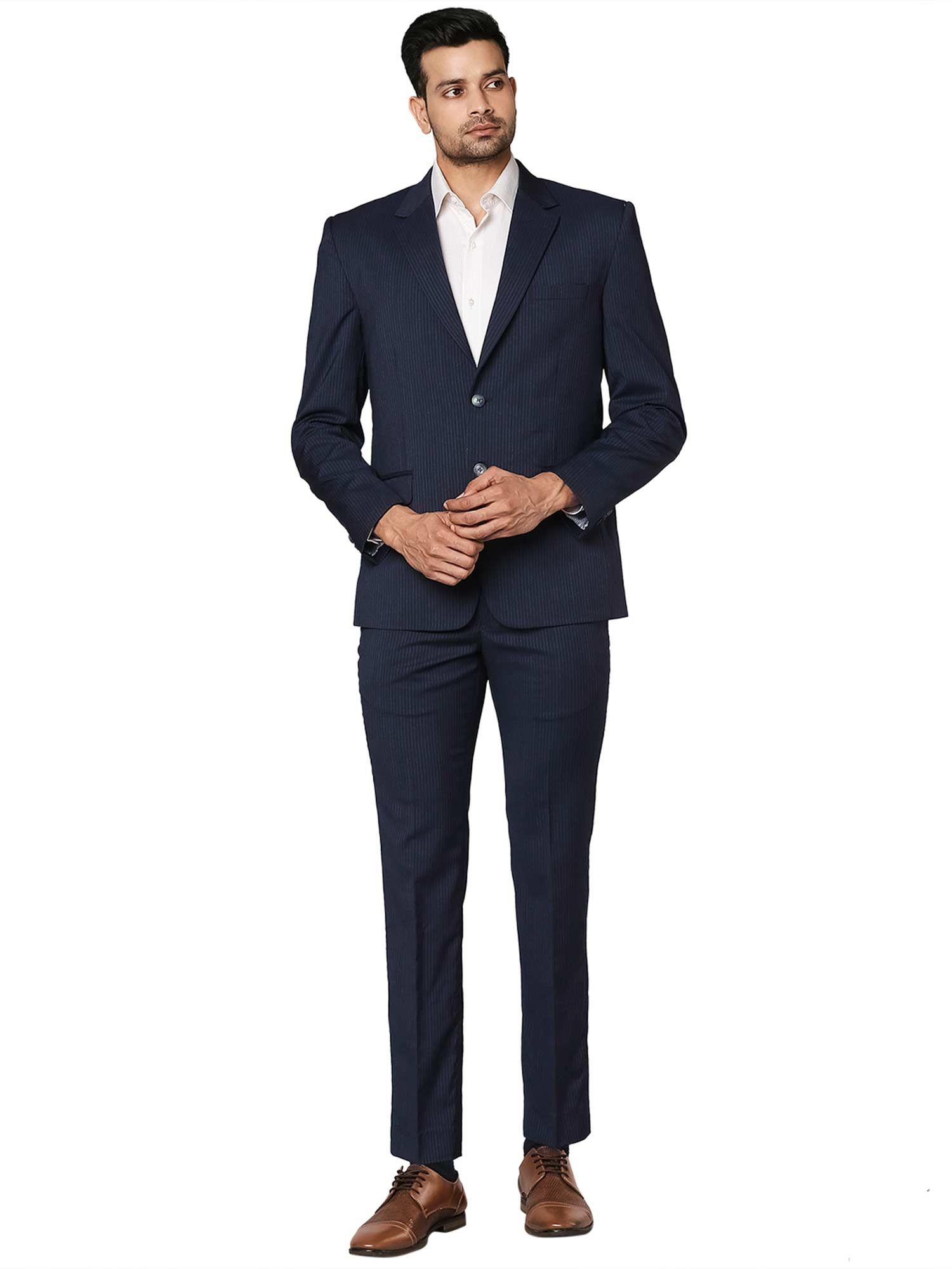 men stripes dark blue suit (set of 2)