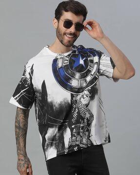 men superhero print oversized fit round-neck t-shirt