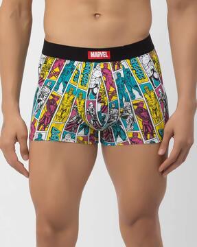 men superhero print trunks with elasticated waistband