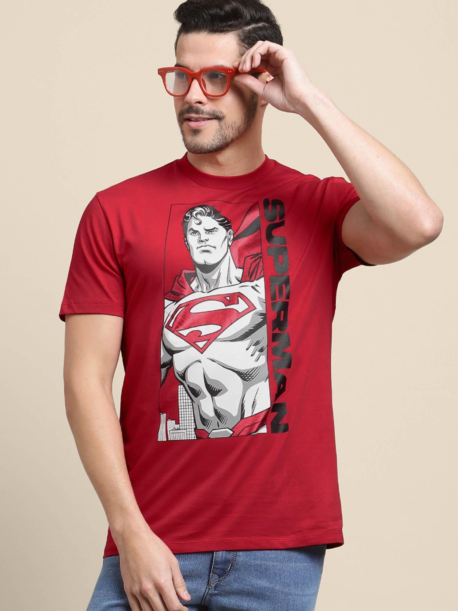 men superman printed red half sleeve regular fit t-shirt