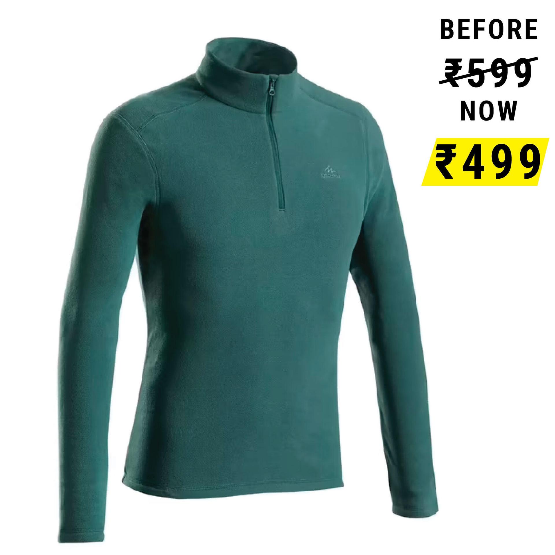 men sweater half-zip fleece for hiking mh100 green