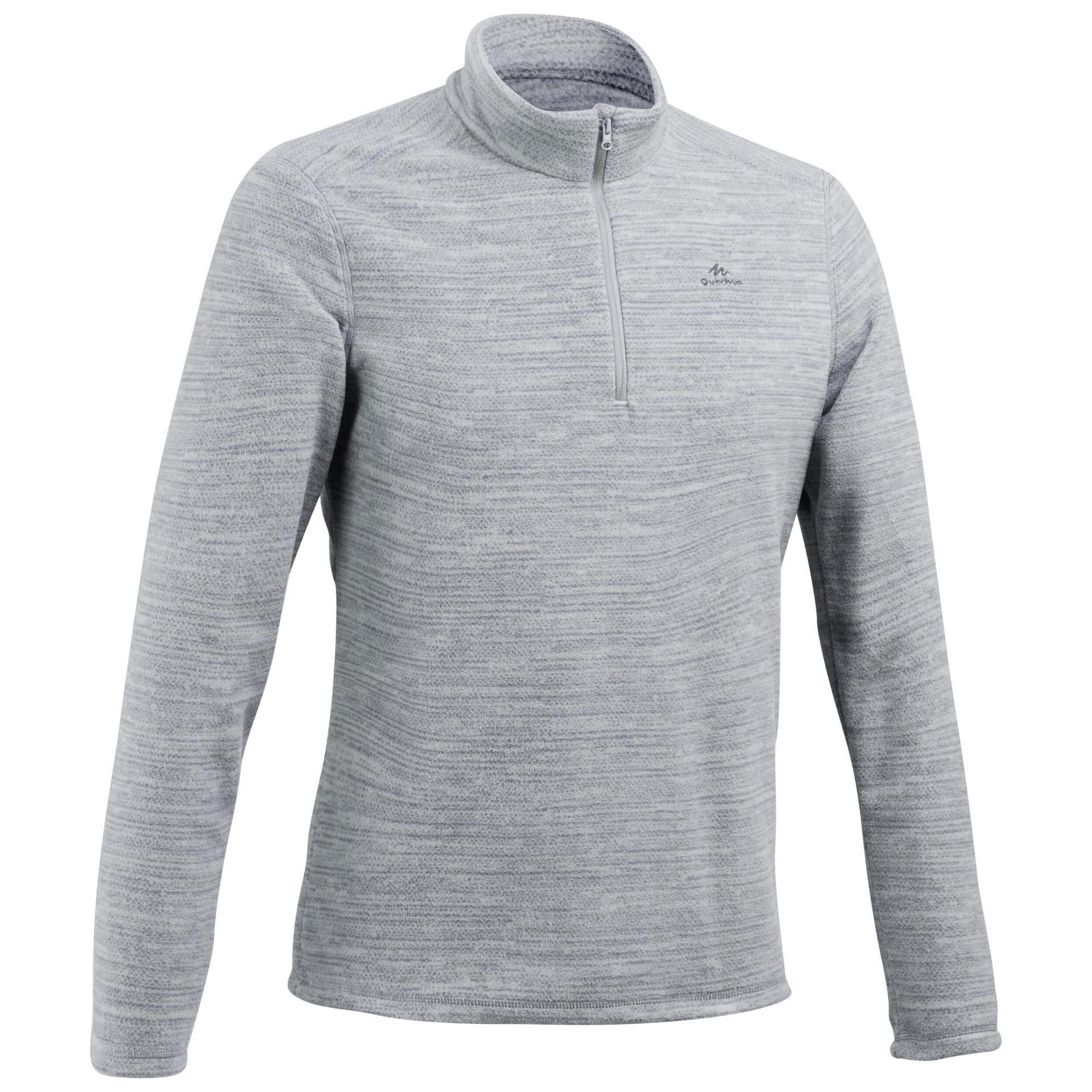 men sweater half-zip fleece for hiking mh100 grey