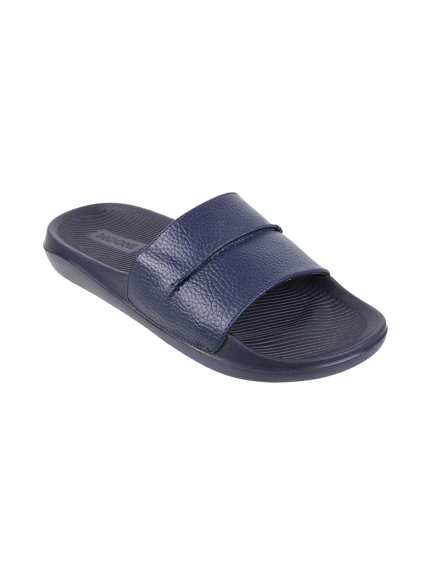 men synthetic blue textured sliders