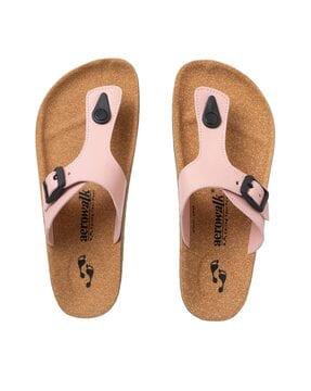 men t-strap flip-flops with buckle-accent