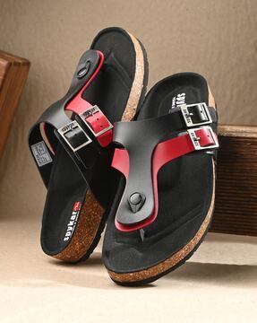 men t-strap sandals with buckle fastening