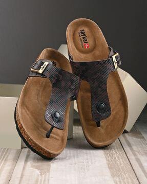 men t-strap sandals with buckle fastening