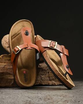 men t-strap sandals with buckle fastening