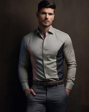men tailored fit shirt with contrast panels