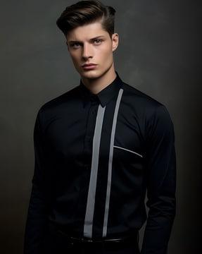 men tailored fit shirt with contrast stripes