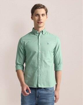 men tailored fit shirt with logo embroidery