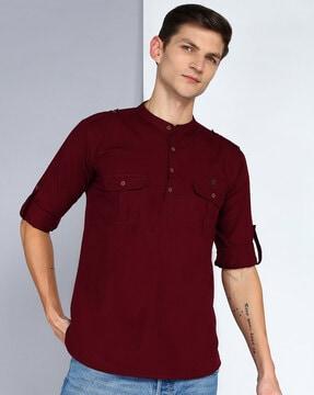 men tailored fit short kurta