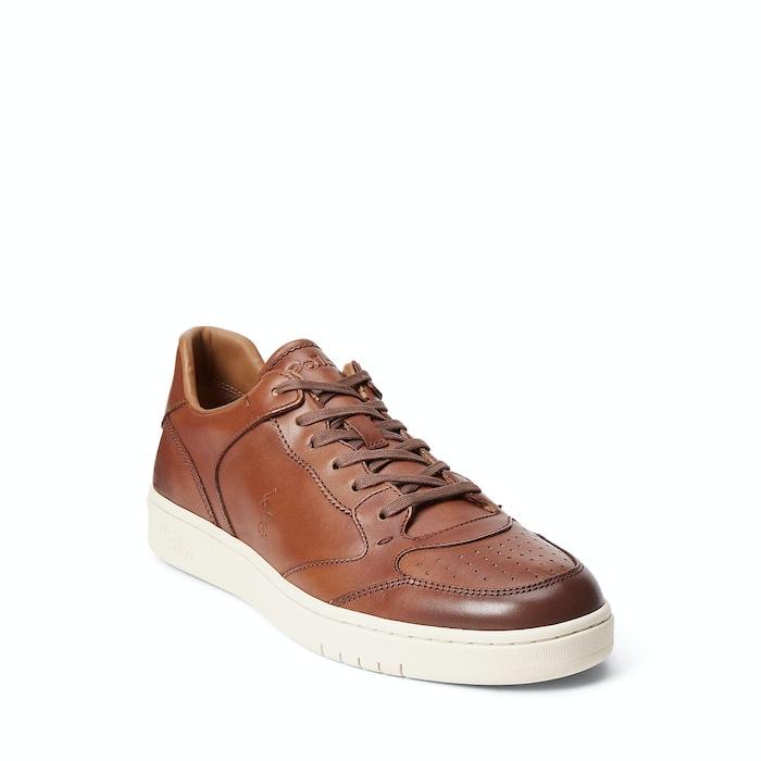 men tan court leather sneaker