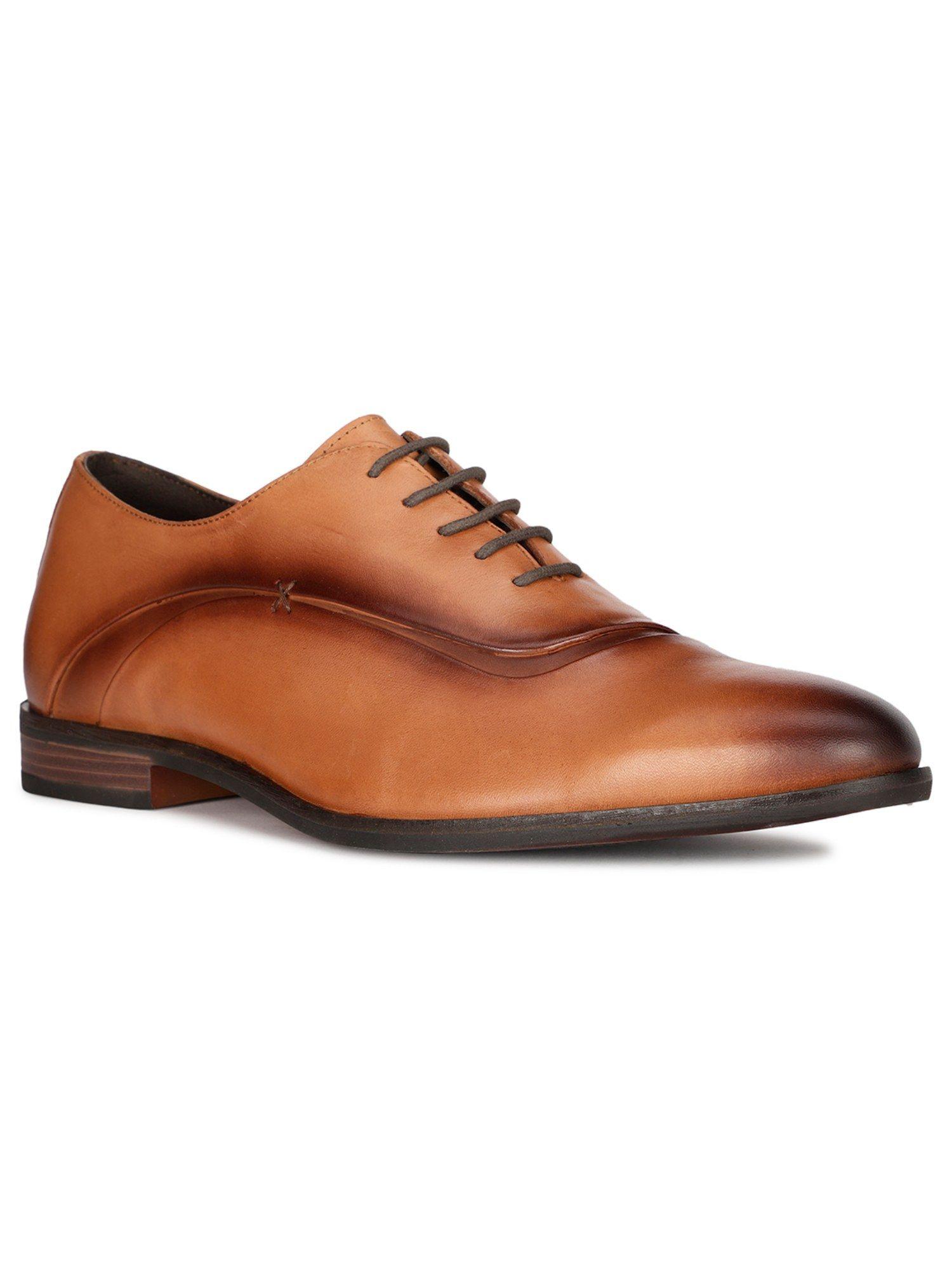 men tan lace-ups formal shoes