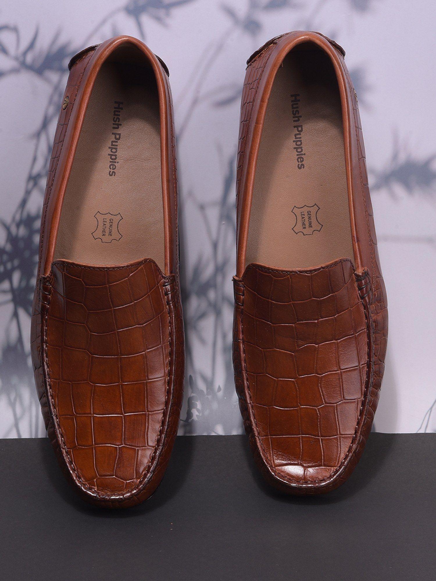 men tan slip-on formal shoes