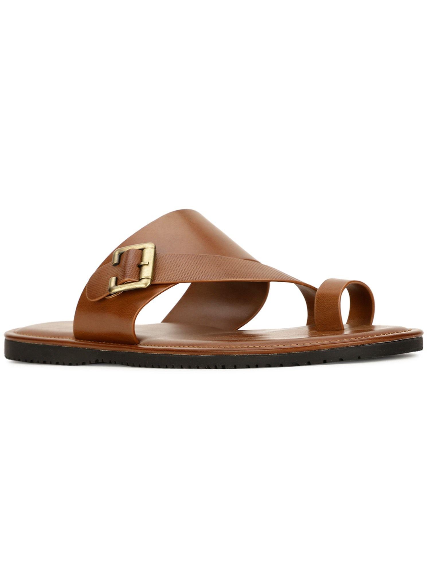 men tan slip-on sandals