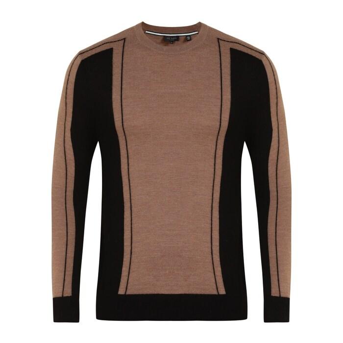 men tan t-striped crew-neck sweater