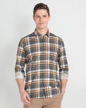 men tartan checked cotton shirt