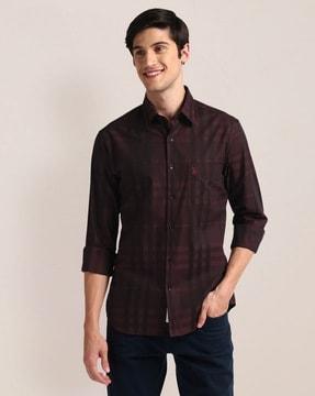 men tartan checked regular fit shirt with patch pocket