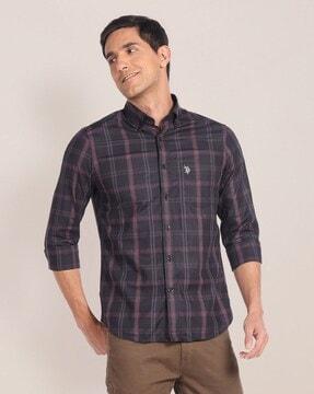 men tartan checked regular fit shirt