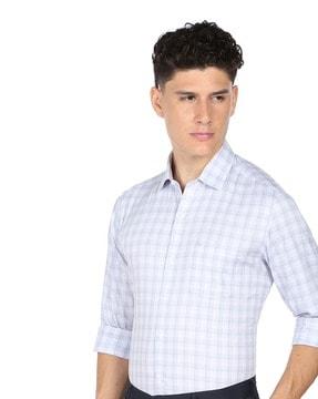 men tartan checked slim fit shirt