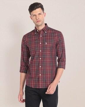 men tartan checked tailored fit shirt with patch pocket