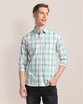 men tartan checked tailored fit shirt