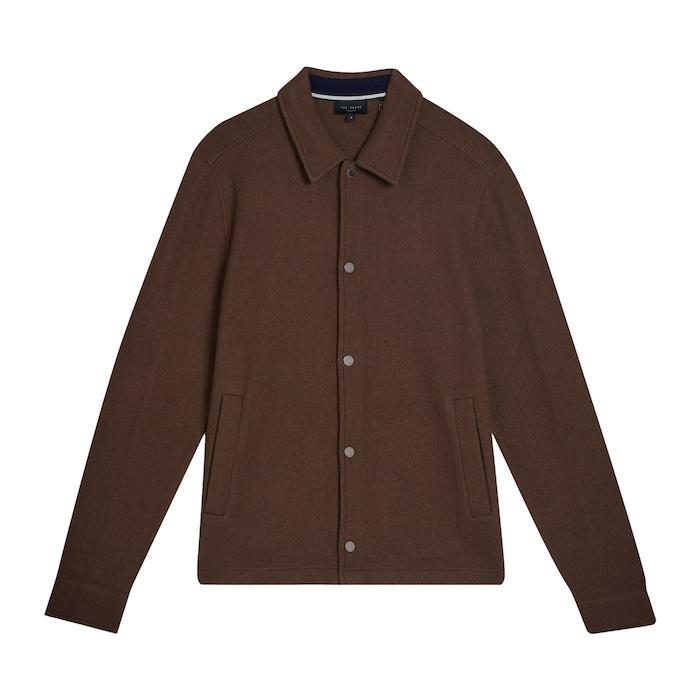 men taupe long-sleeve button through wool jacket