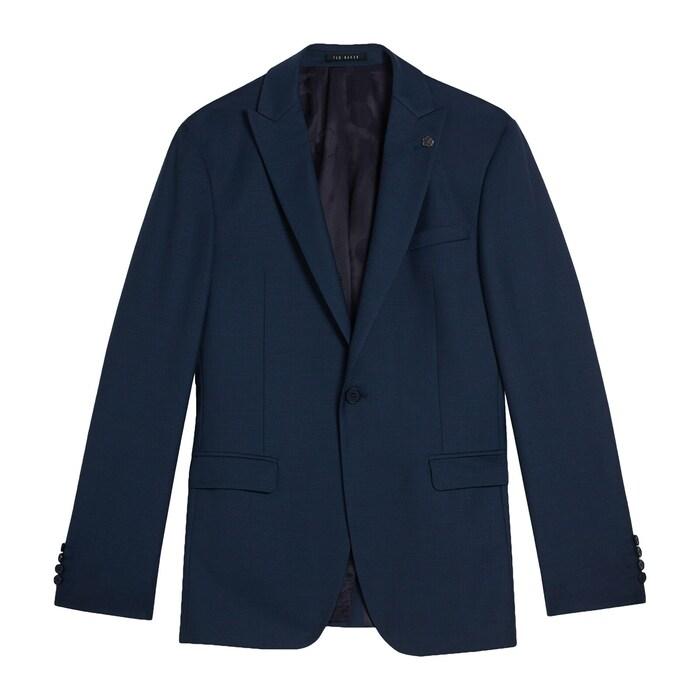 men teal-blue wool blend slim suit jacket
