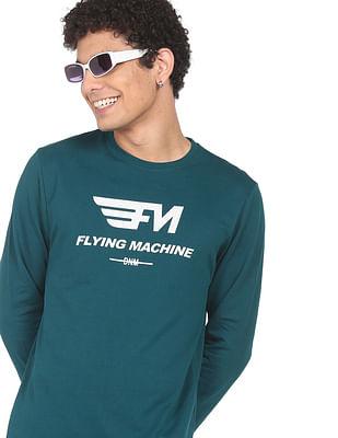 men teal brand print cotton sweatshirt