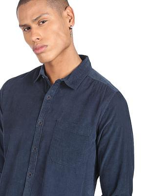 men teal corduroy weave solid cotton casual shirt