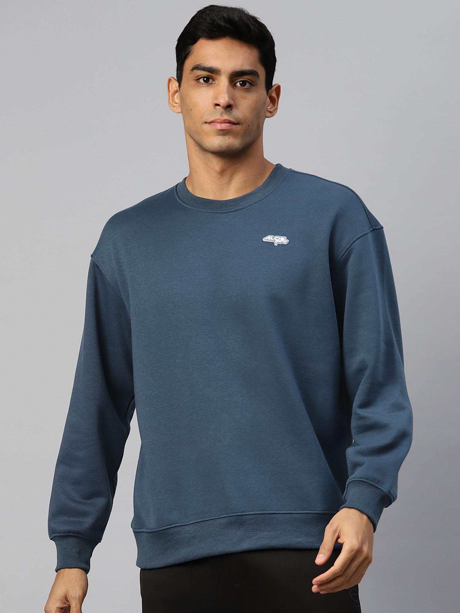 men teal graphic cotton regular fit sweatshirt