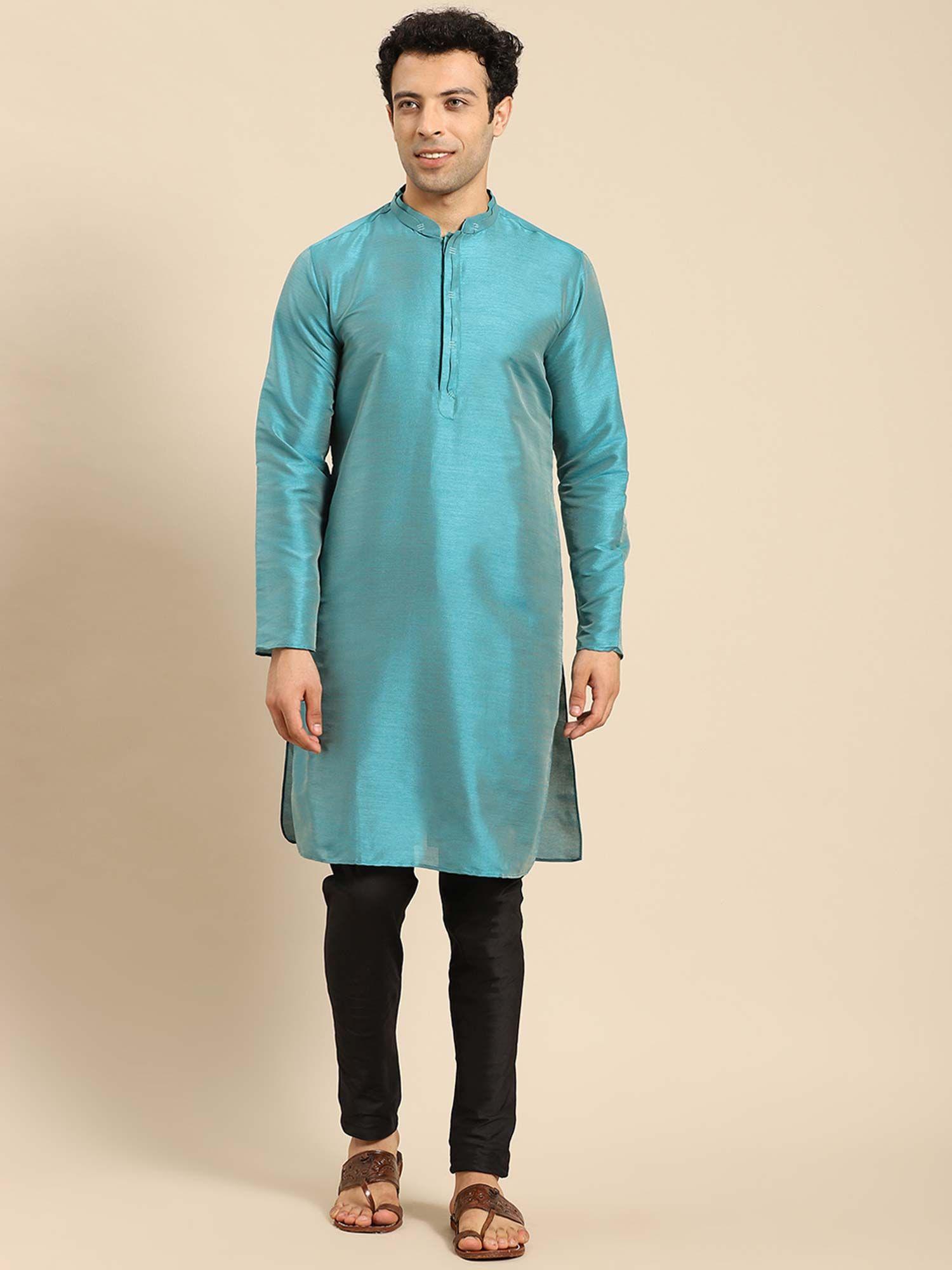 men teal kurta (set of 2)