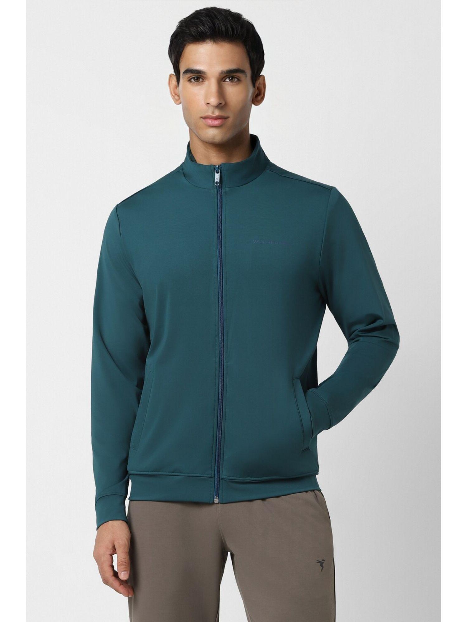 men teal solid casual jacket