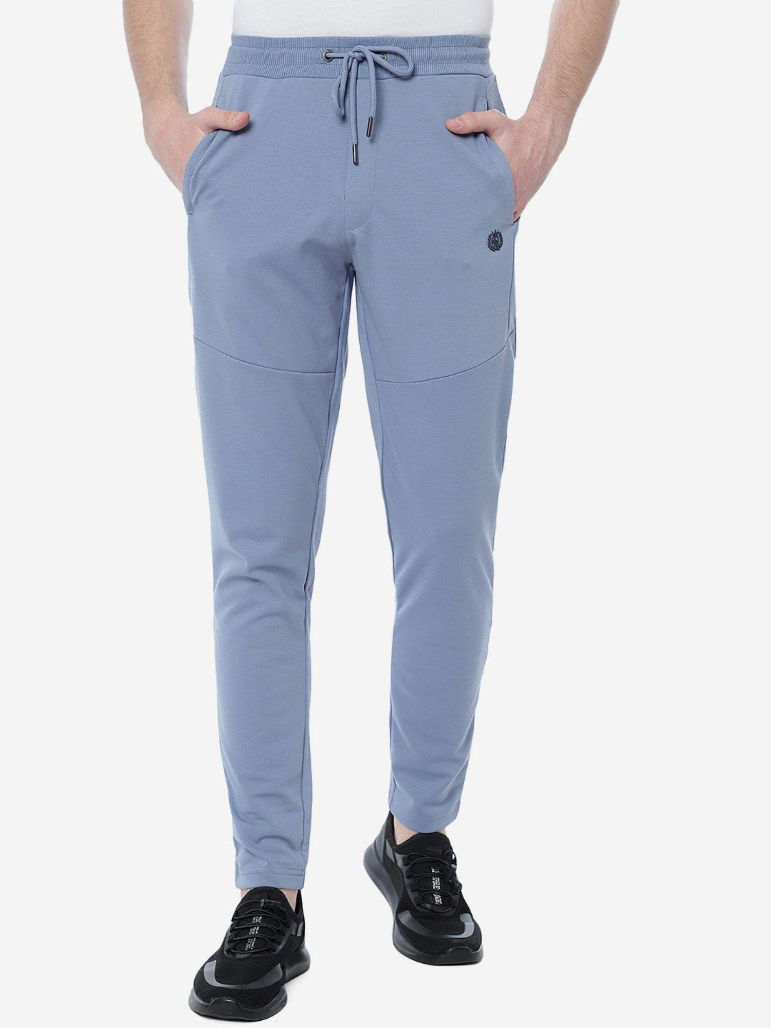 men tempest blue solid slim fit track pant