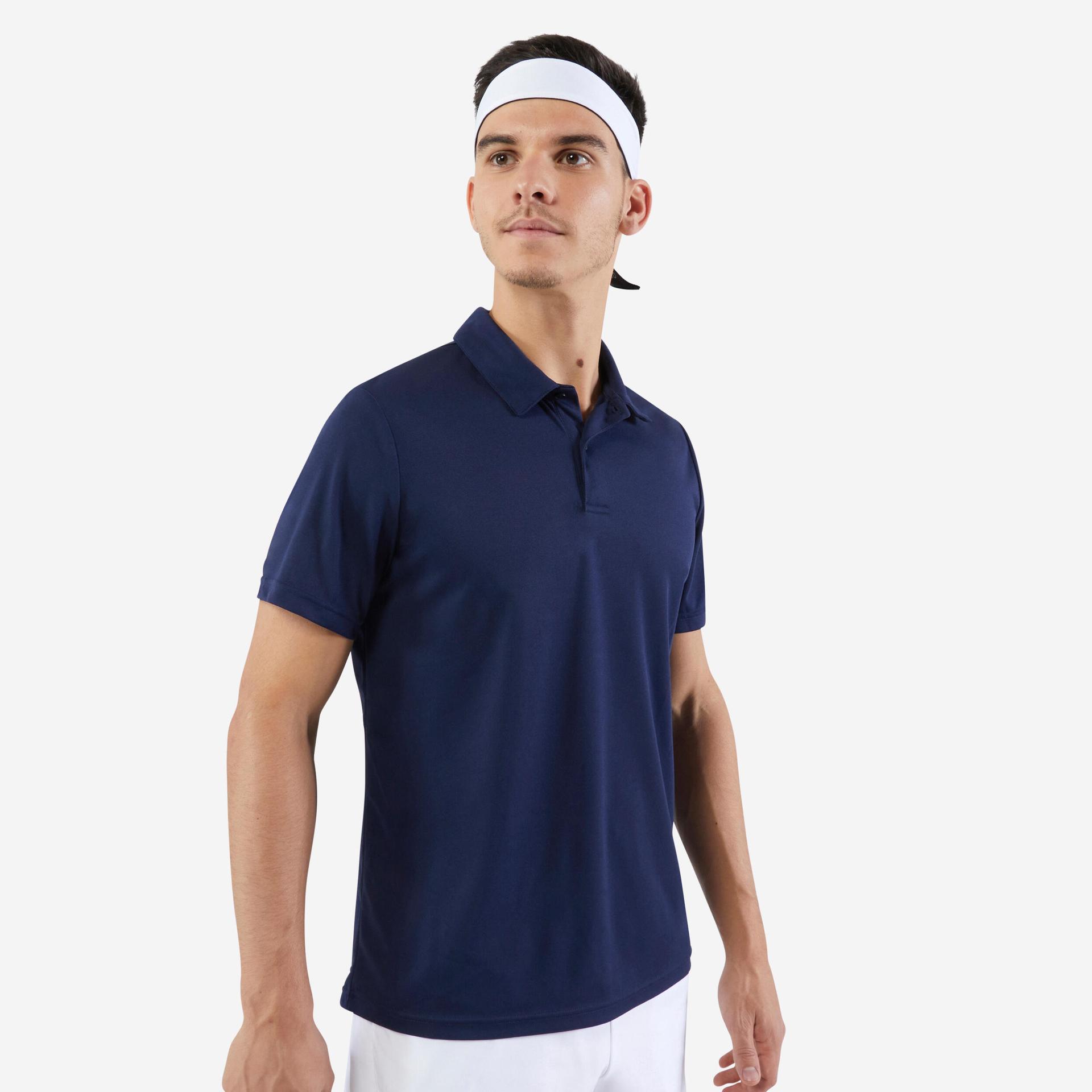 men tennis t-shirt polo dry 100 navy blue