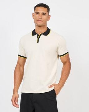 men terry contrast tipped collar short sleeves regular fit polo