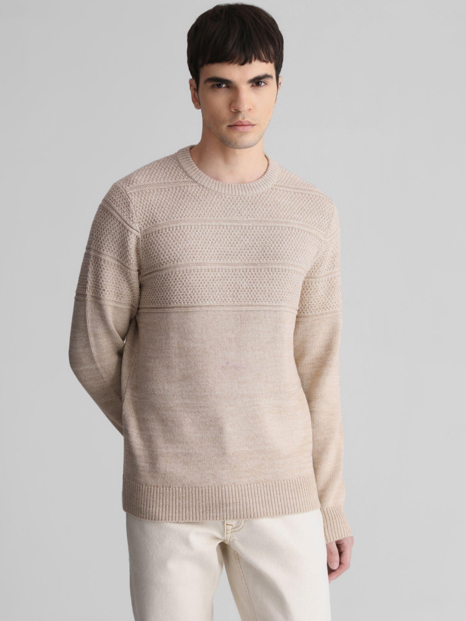 men textured beige sweater