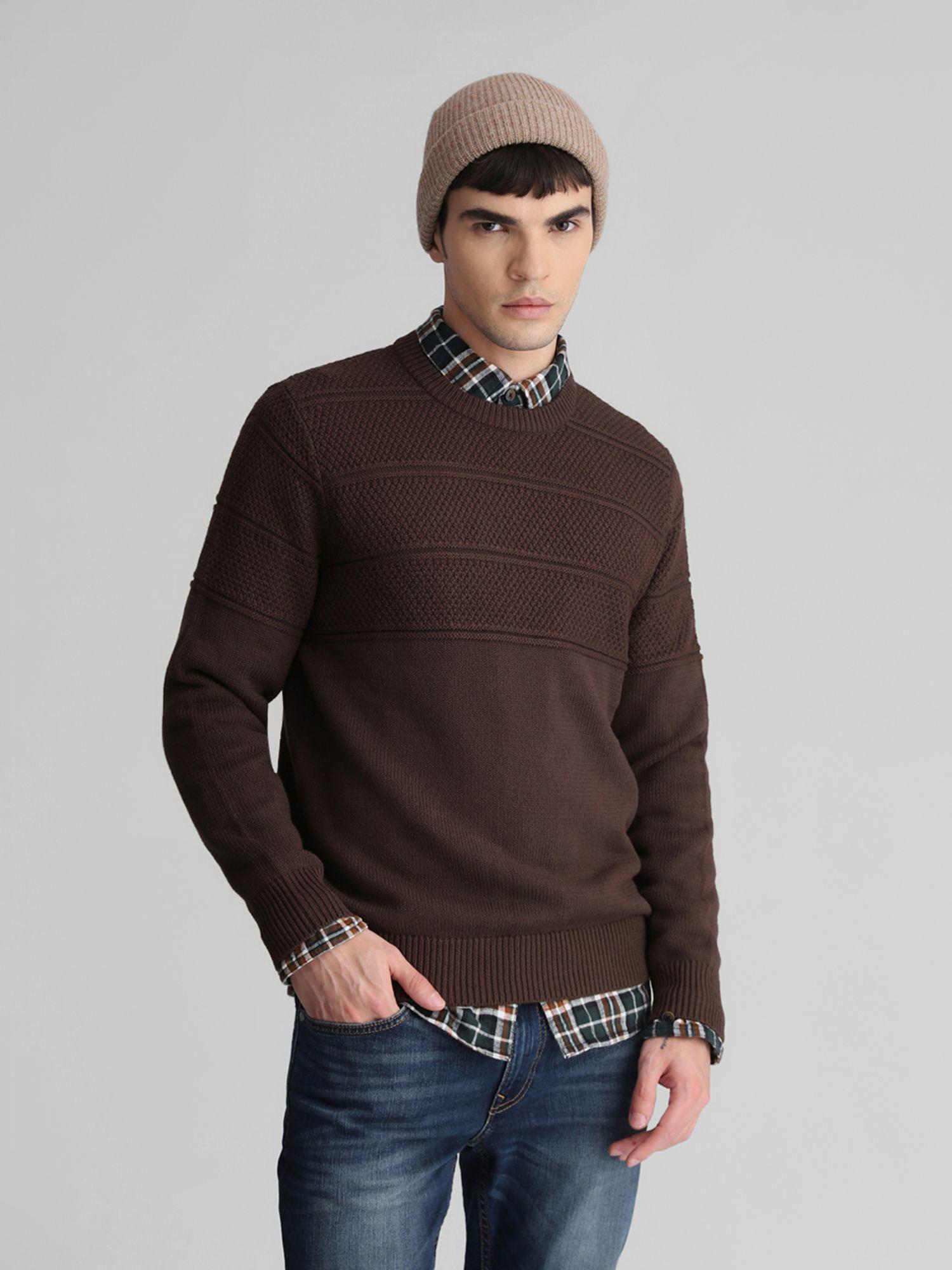 men textured brown sweater