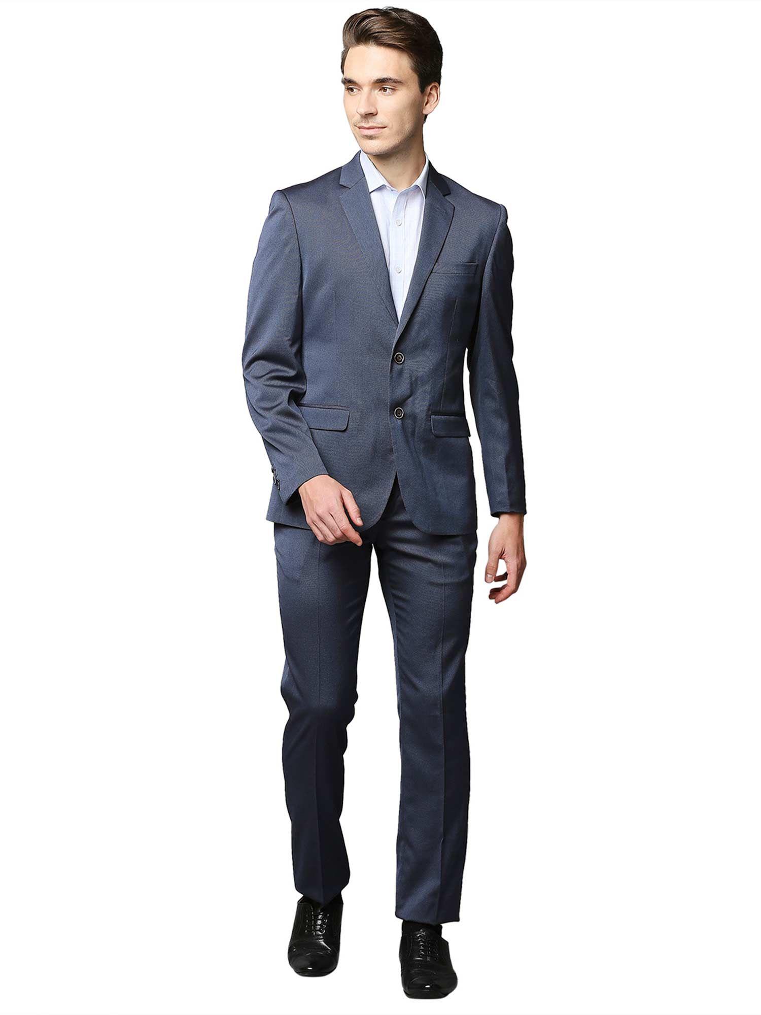 men textured dark blue suit (set of 2)