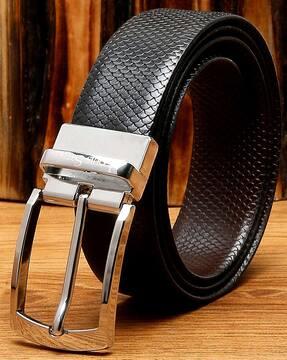 men textured genuine leather wide reversible belt