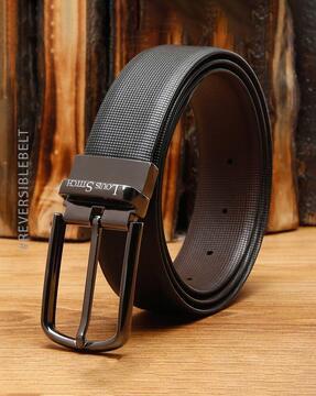 men textured genuine leather wide reversible belt
