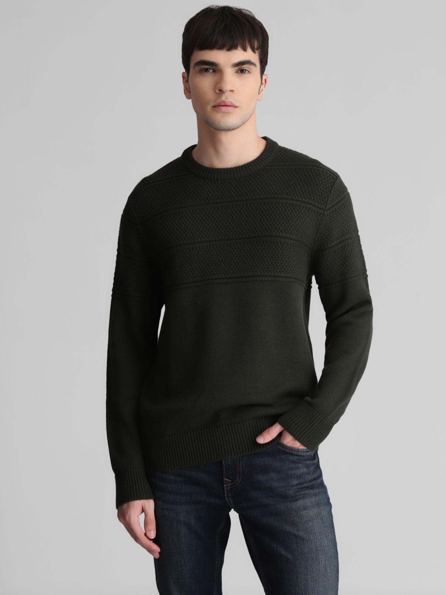 men textured green sweater