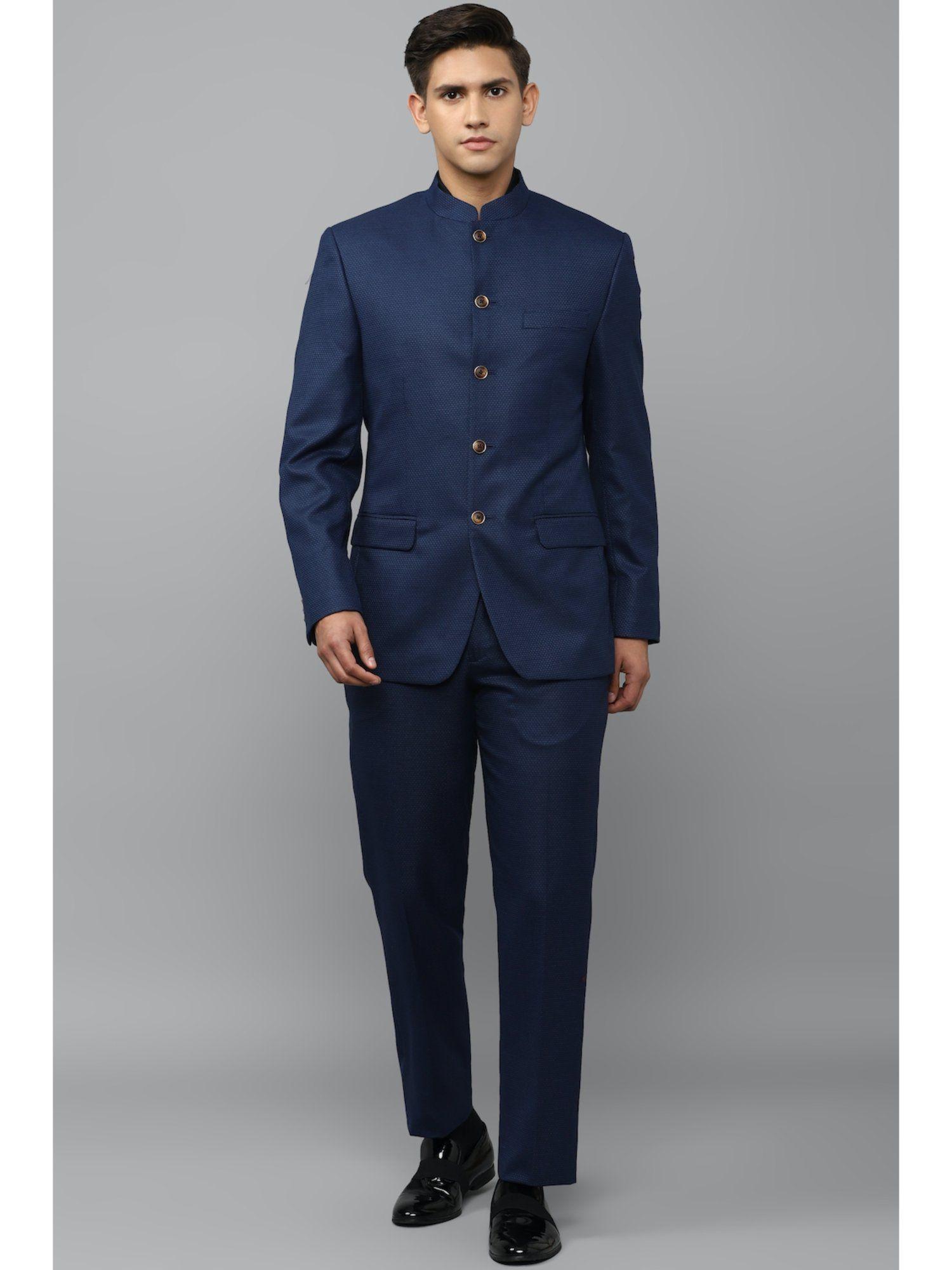 men textured navy suit (set of 2)