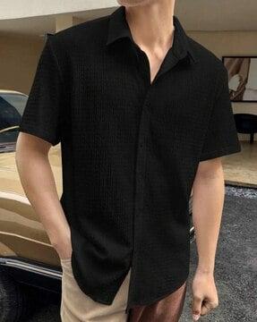 men textured regular fit cotton shirt