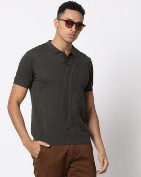 men textured regular fit polo t-shirt